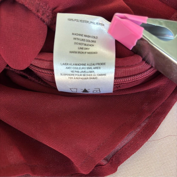 Vigoss Red Cherry Chiffon Ruffled Top Size M Long Sleeve Blouse Shirt NWT - Picture 14 of 15